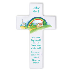 Kinderkreuz Ein neuer Tag erwacht 15cm weiß