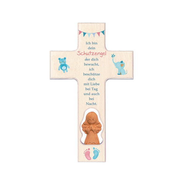 Engelkreuz Taufengel blau/rosa Tonengel
