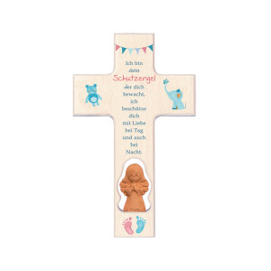 Engelkreuz Taufengel blau/rosa Tonengel
