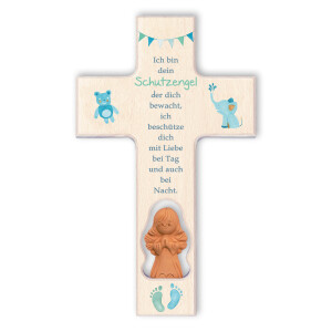 Engelkreuz Taufengel blau Tonengel