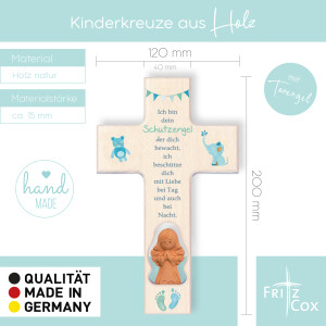 Engelkreuz Taufengel blau Tonengel