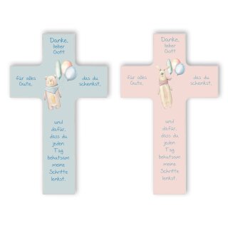 Kinderkreuz "Teddybär" oder "Häschen" | 15cm oder 20cm | "Danke lieber Gott" | von FRITZ COX