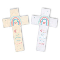 Holzkreuz "Herz unterm Regenbogen" - Du bist geborgen kleiner Schatz