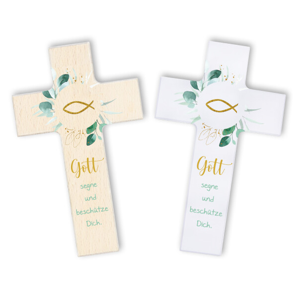 Holzkreuz "Fisch" - Gott segne und beschütze Dich
