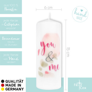 Spruchkerze "you & me" 15x6cm