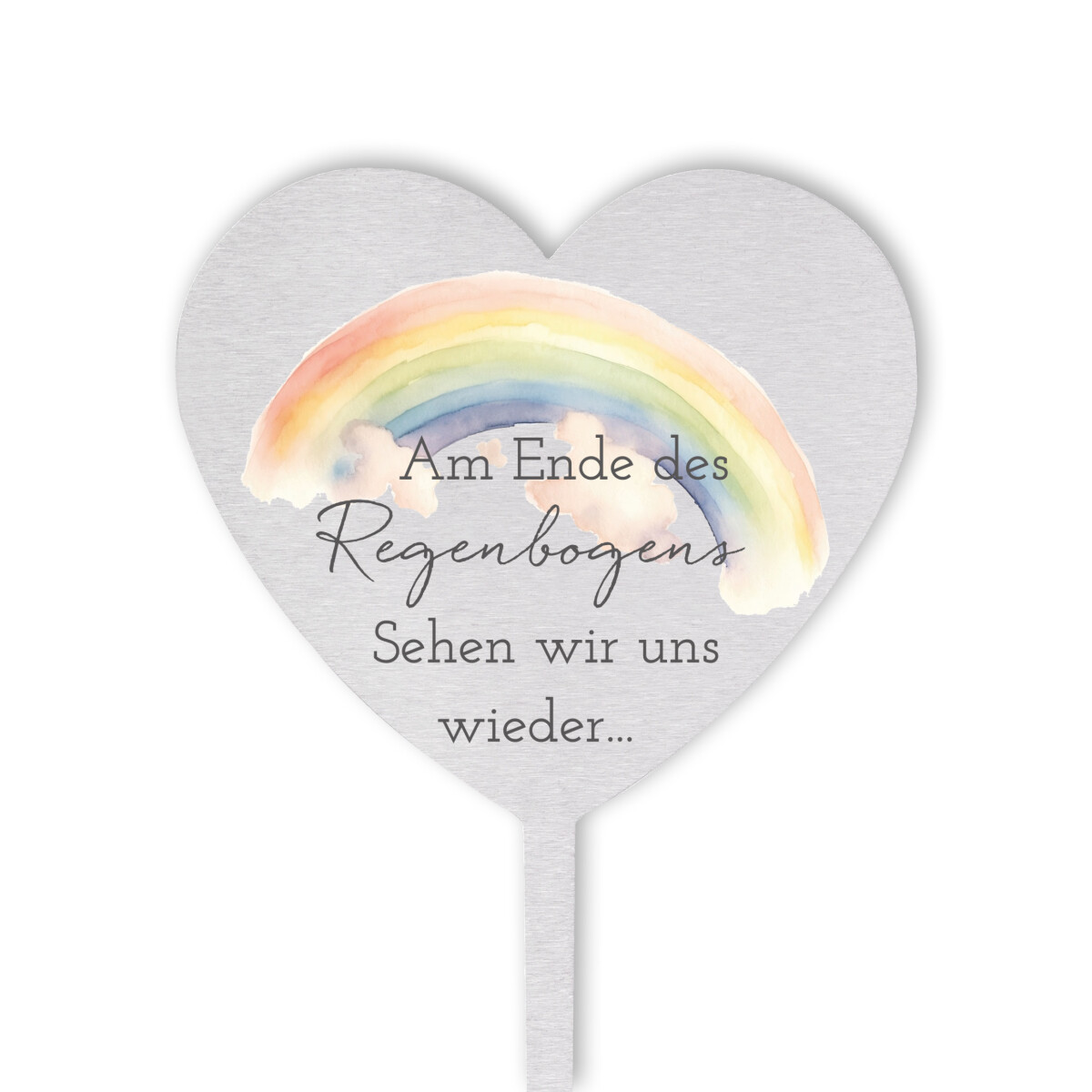 Grablampe Herz Mit Spruch – 'Am Ende Des Regenbogens Sehen Wir Uns Wieder' – 32 Cm Hoch, Schwarz-Silber, Für LED-Grablichter