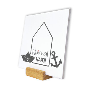 Spruchtafel Heimathafen 15x15 cm – inkl. Holzständer & Wandhalterung | FRITZ COX
