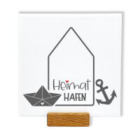 Spruchtafel Heimathafen 15x15 cm – inkl. Holzständer & Wandhalterung | FRITZ COX