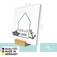 Spruchtafel Heimathafen 15x15 cm – inkl. Holzständer & Wandhalterung | FRITZ COX