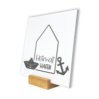 Spruchtafel Heimathafen 15x15 cm – inkl. Holzständer & Wandhalterung | FRITZ COX