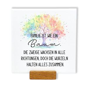 Spruchtafel Familie ist wie ein Baum | Dekotafel 15x15 cm...