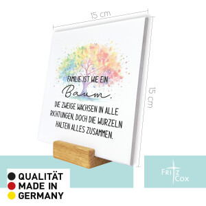 Spruchtafel Familie ist wie ein Baum | Dekotafel 15x15 cm...