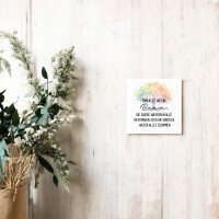 Spruchtafel Familie ist wie ein Baum | Dekotafel 15x15 cm mit Holzständer & Wandaufhängung | Fritz Cox Design