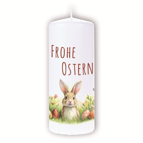 Osterkerze Frohe Ostern, Osterhase im Feld 100x50
