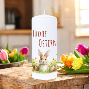 Osterkerze Frohe Ostern, Osterhase im Feld 100x50