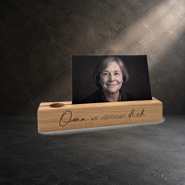 Gedenk-Fotoleiste Oma wir vermissen dich, Andenken aus Eichenholz