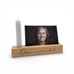 Gedenk-Fotoleiste Oma wir vermissen dich, Andenken aus Eichenholz
