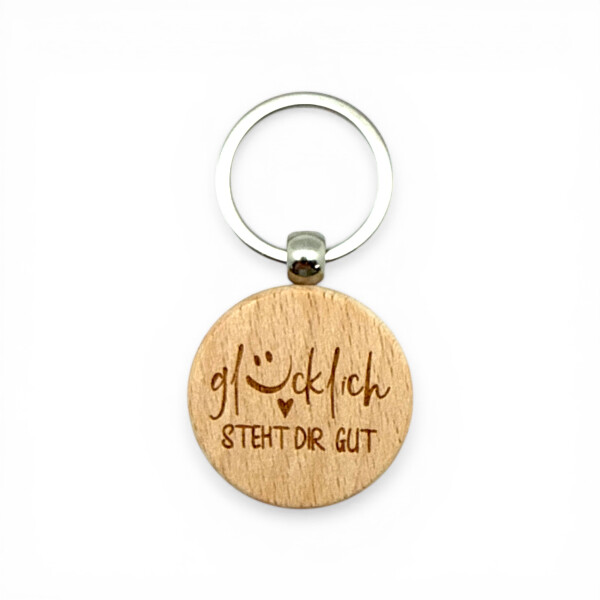 Schlüsselanhänger „Glücklich steht Dir gut“ – Geschenk mit Spruch