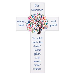 Kinder- Holzkreuz: Lebensbaum 15 cm-Weiß