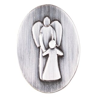 Schutzengel mit Kind Plakette, oval