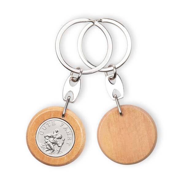 Schlüsselanhänger Christophorus mit Holzrand
