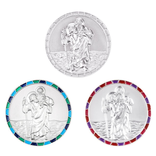 Autoplakette Christophorus modern, mit Mosaik-Rand