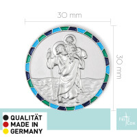 Autoplakette Christophorus modern, mit Mosaik-Rand