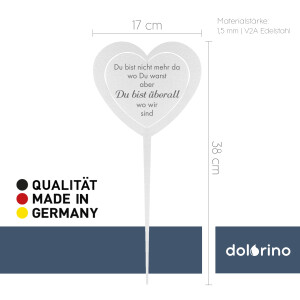DOLORINO Grabstecker: Edelstahl Herz  Du bist nicht mehr da