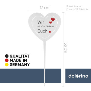 DOLORINO Grabstecker: Edelstahl Herz Wir vermissen Euch