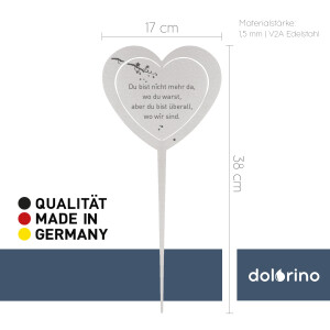 DOLORINO Grabstecker Herz Du bist nicht mehr da aus Edelstahl
