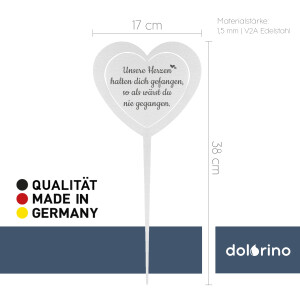 DOLORINO Grabstecker Edelstahl Herz Unsere Herzen halten dich gefangen