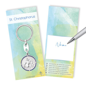 Schlüsselanhänger Christophorus mit farbigem Rand
