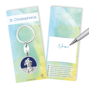 Schlüsselanhänger Christophorus rot/blau