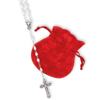 Rosenkranz weiss mit Kreuz aus Metall