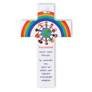 Kinder- Holzkreuz Freundschafts-Kreis weiß 15cm
