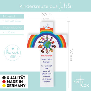 Kinder- Holzkreuz Freundschafts-Kreis weiß 15cm