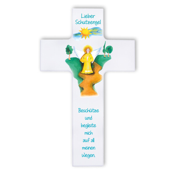 Kinderkreuz - Schutzengel begleite mich 20cm weiß